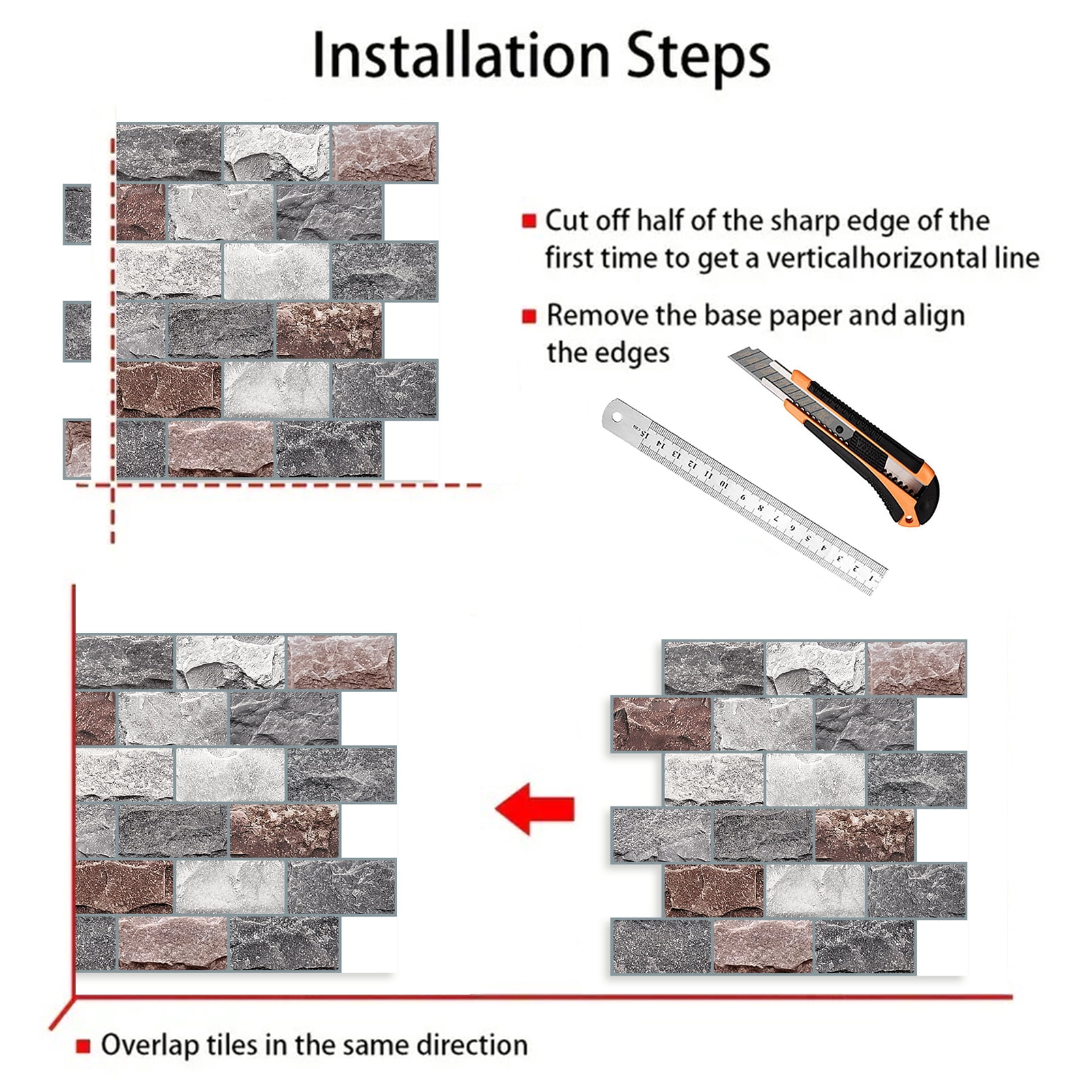 DEWOO 10 Sheets Peel and Stick Tile Backsplash for Kitchen Wall Tile, Self Adhesive Brick Backsplash Subway Tiles Backsplash, Stick on Tiles Kitchen Backsplash(Gray Brown,10.6"x10")