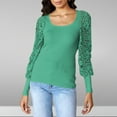thumbnail image 2 of FAIWAD Womens Tops Lace Square Neck Patchwork Lantern Long Sleeve Tops Solid Color Ribbed Casual Loose Tops, 2 of 7