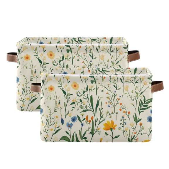 Ryvnso Retro Floral-a3 Storage Basket Large Bin Foldable Boxes Toys Organizer 14.2x10.2x8.3in 2 PCs