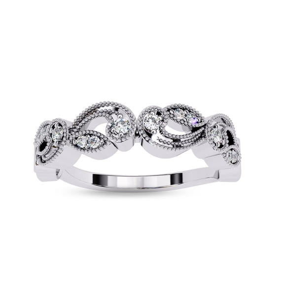 AFFY Vintage Style Half Milgrain Wedding Band Ring for Women, 0.10 Carat (ctw) Round Cut Lab Grown Diamond Ring In 14K White Gold Over Sterling Silver F-G-H, SI Quality 1/10 ctw Ring Size-4