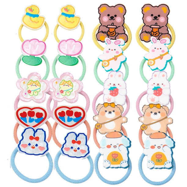Laklulu 20 piezas de cuerda para el cabello con diseño de conejito y oso de dibujos animados para bebés, pequeñas cintas para el cabello para niños, elásticos para el cabello sin metal multicolores,