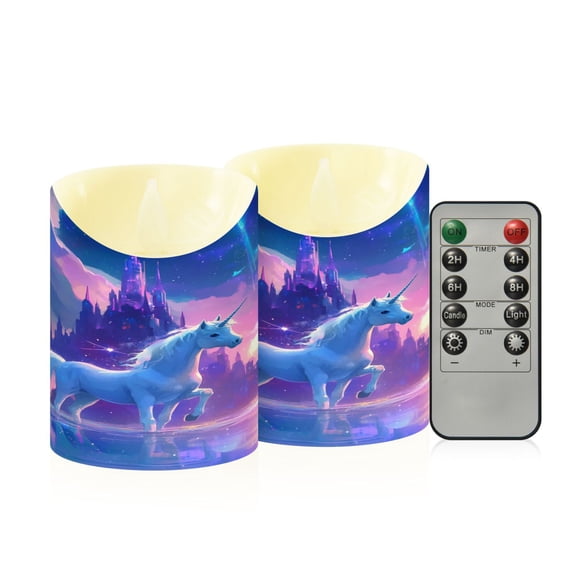 2 PCS Tilted Flameless Candles Flickering LED Lights Battery Operated Candles with Remote Timers for Holiday Decor A White Unicorn