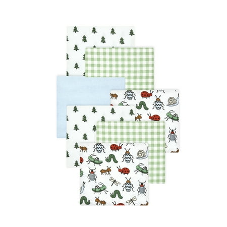 Little Treasure Hudson Baby Boys Cotton Poly Flannel Receiving Blankets 7-Pack, Green Bugs, 30x30 inches