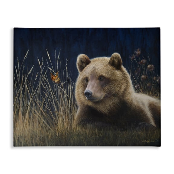 Stupell Industries Rustic Lodge Bear & Butterfly Scene Canvas Art, 30 x 24, by James Corwin