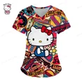 thumbnail image 5 of Cartoon Color Blocking Hello Kitty Printed Nurse Scrubs Women Nurse Uniform V-neck Clinic Uniform Hospital Spa T-shirt, 5 of 5