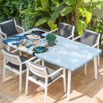thumbnail image 2 of Light Blue Snowman Christmas Table Cloths for 4 Foot Rectangle Tables, Xmas Gifts Wreath Snowflake Patio Waterproof Elastic Fitted Tablecloths, Washable Rectangular Table Cover for Camping, 2 of 8
