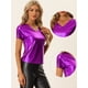 thumbnail image 2 of Camiseta Allegra K para mujer con cuello En V Party Clubwear Shiny Top Púrpura XS, 2 of 5