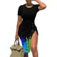 thumbnail image 4 of Vestido con cordón estampado de cuello redondo y manga corta de verano para mujer Pompotops ghjkhdj12362, 4 of 5