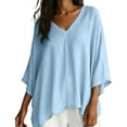 thumbnail image 2 of Gamivast V Neck Blouses for Women 3/4 Batwing Sleeve Flowy Shirts Casual Oversized Loose Fit Tunic Tops Lightweight Comfy Basic Tees for Summer Fall Vacation Light Blue XXL, 2 of 7