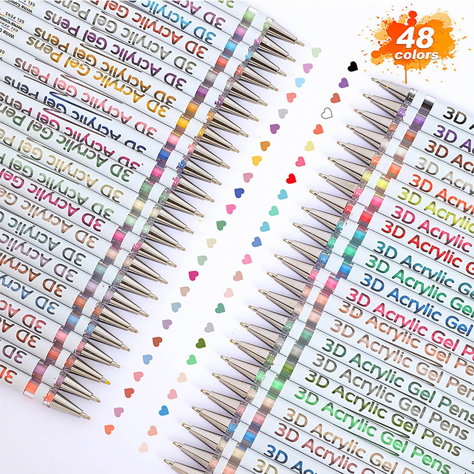 Eqslft 3D Acrylic Pen, 1.0 Mm 3D Acrylic Gel Pens Write 3D Acrylic Paint Markers Acrylic Pens Paint Pens Glitter Gel Pens Stick For Coloring Writing 1ML(48 Colors)