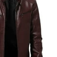 thumbnail image 3 of TIHLMK Men's Leather Jacket Vintage Stand Collar Men's Leather Plus Fleece Jacket, Motorcycle Jacket, Warm Leather Jacket Red, 3 of 7