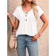 thumbnail image 6 of Women's Tops Dressy Casual Blouses Short Sleeve Shirts Clothing Summer Outfits Button Pleated Front White M, 6 of 10