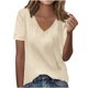 thumbnail image 1 of Camisas de Manga Larga Casual de las Mujeres Color Sólido Nuevo Cuello en V Tira Suelta Cepillada Camisa de Manga Corta, 1 of 6