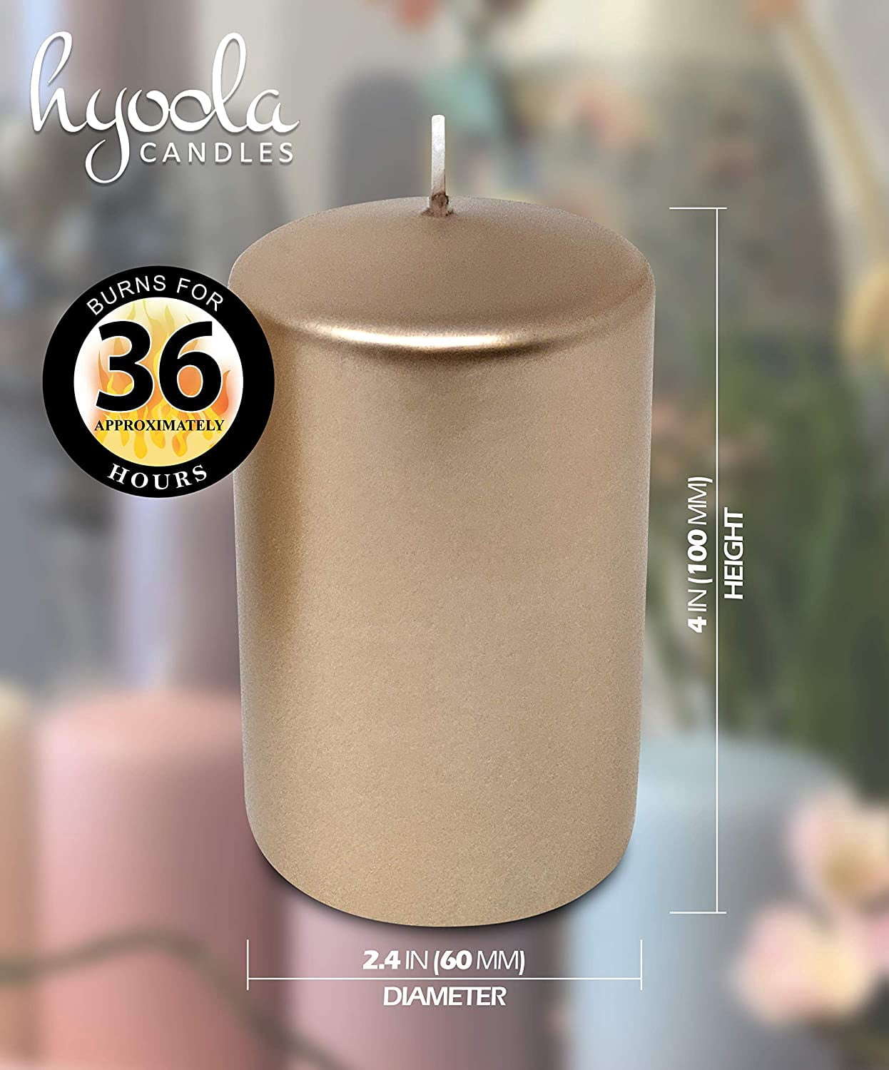 Hyoola 2.4 x 4 inch Metallic Copper Unscented European Made Pillar Candles, Paraffin Wax with Cotton Wicks, 6-Pack