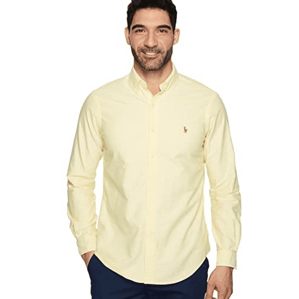 Polo Ralph Lauren YELLOW Classic Fit Long Sleeve Solid Oxford Shirt, US  Large 