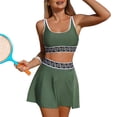 thumbnail image 3 of QIUOMBBP Women's 2 Piece Bikini Set Full Coverage Cropped Sport Bra Top with Mini Skirts Swimsuits for Beach Athletics Army Green XXL, 3 of 6