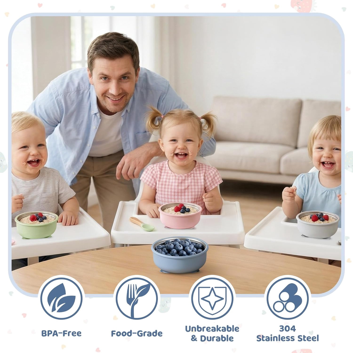 Stainlss Stl Baby Bowls with Suction, 4 Pack Rmovabl Colorful Silicon Slv Toddlrs Kids Bowl, Non-Toxic Snack Containr for Baby Food Fding, Non-Slip & Unbrakabl, Dishwashr Saf