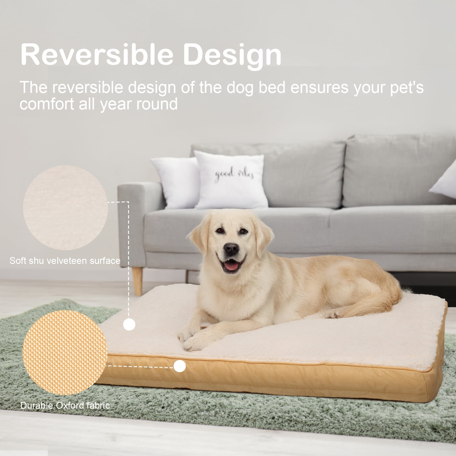 PureWags Orthopedic Dog Bed, Reversible Egg Crate Foam Pet Bed with Removable Washable Cover for Small, Medium and Large Dogs, Yellow