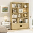 thumbnail image 3 of 5 Tier Bookshelf with Rattan Doors, Wooden Bookcase and Bookshelf with Storage, Tall Book Stand, Large Bookshelf for Living Room, Bedroom, Home Office, Kitchen, 3 of 8