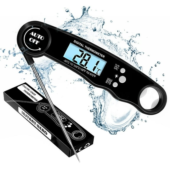Scootworks Waterproof Meat Thermometer with Magnet, LED Display and Stainless Steel Probe, Instant Read Food Thermometer for Baking, Liquids, Candy, Grill Thermometer for Kitchen,BBQ,Party