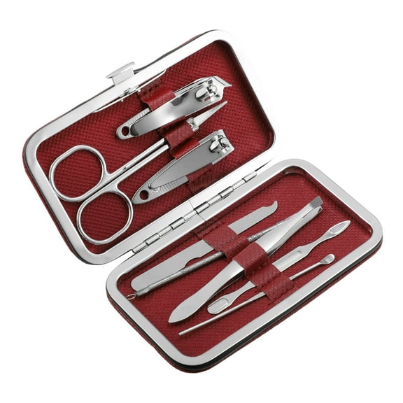 Unique Bargains 1 Set Manicure Set Professional Nail Clippers Kit Travel Manicure Kit Red Stainless Steel