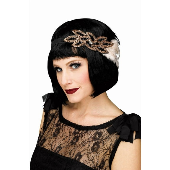 Fun World Halloween 1920's Flapper Costume Headband, Black Champagne, One Size
