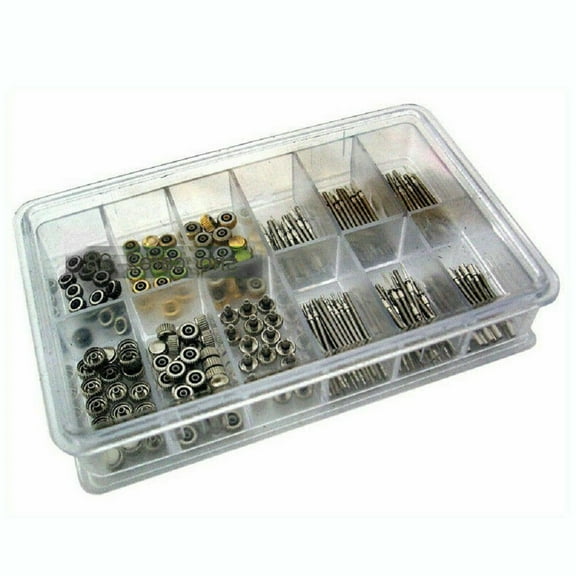 144 PCS of 6 Sizes Watch Stem   Watch Crown Spare Parts Box Set for Ladies Quartz Watches Accessories Repairing Part