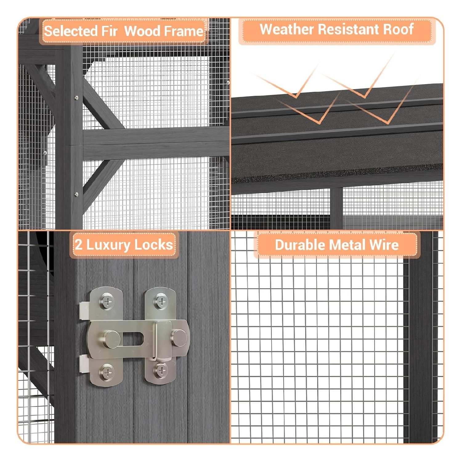 70'' Outdoor Cat Enclosure, Large Walk-in Catio Outdoor Cat Enclosure with Window, 4 Jumping Platforms & 2 Resting Box, Wooden Cat House Indoor with Scratching Post & Hammock, UV Resistant