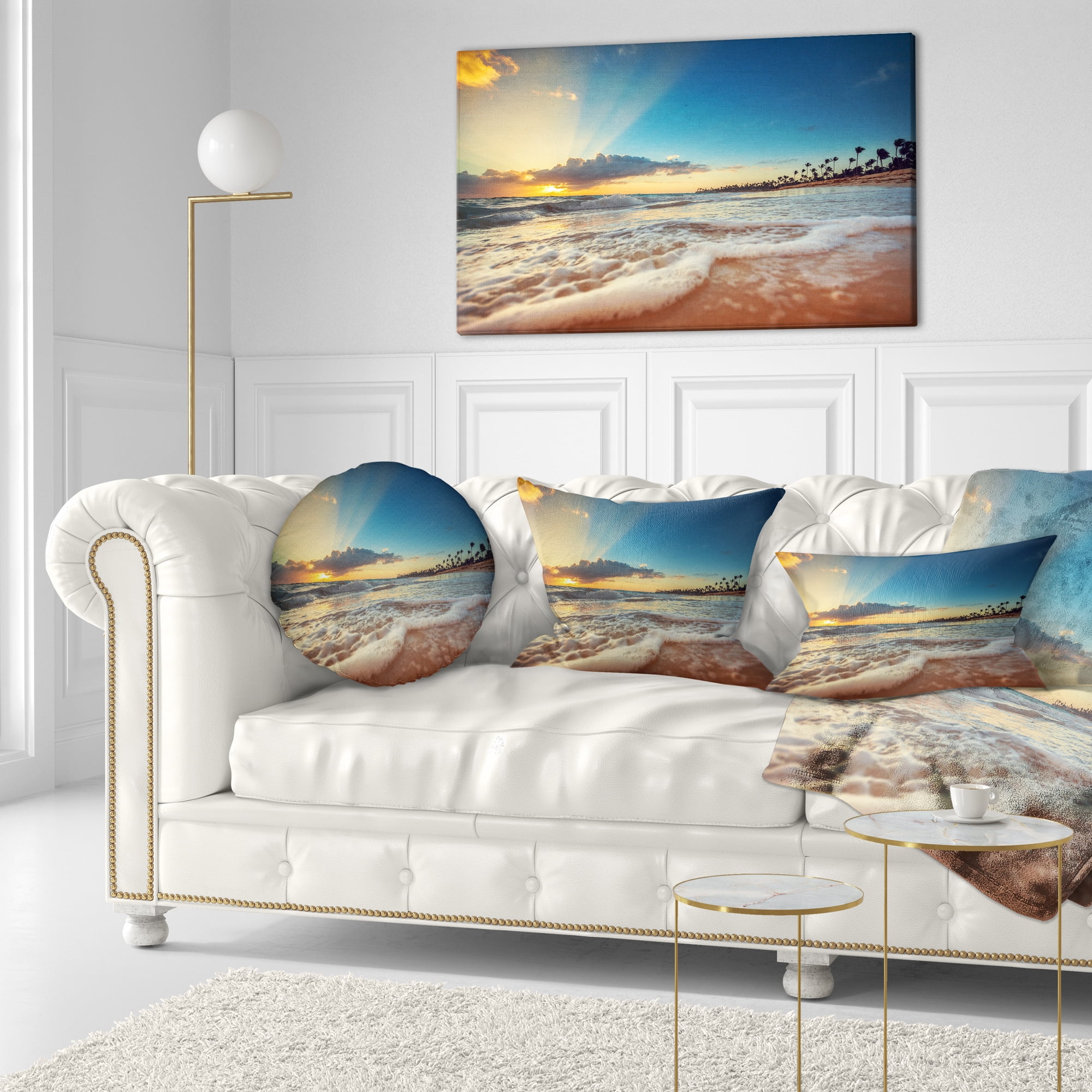 Designart Exotic Beach in Dominican Republic - Seashore Throw Pillow - 12x20