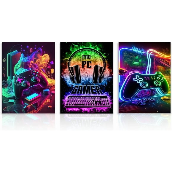 Game Canvas Wall Pictures, Cool Neon Gaming Pictures for Teen Boys, Room, Dormitory, Game, Room Decor, 12x16 inch Unframed