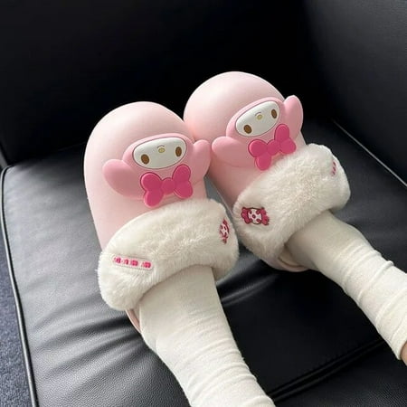 

Sanrio Hello Kitty New Luxury Plush Lining Shoes Y2k Women Fashion Fuzzy Slippers Cartoon Kuromi My Melody Cute Thick Sole Shoes