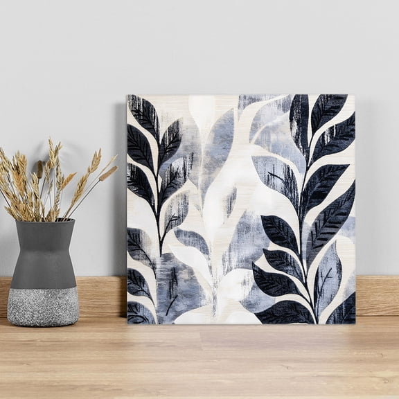 Vintage Navy Blue Botanical Wall Art Painting on Canvas, Tropical Leaves Modernism Canvas Art Home Prints Wall Art Framed Modern Artwork for Living Room Bedroom Wall Decor 20x20in