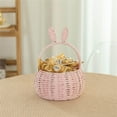 thumbnail image 2 of Wickerwise Hand-Woven Easter Bunny Ear Basket with Handle – Multi-Purpose Paper Rope Wicker Basket for Easter Egg Hunts, Picnics, Flower Arrangements, Food Storage, Party, and Home Decor, Pink, 2 of 7