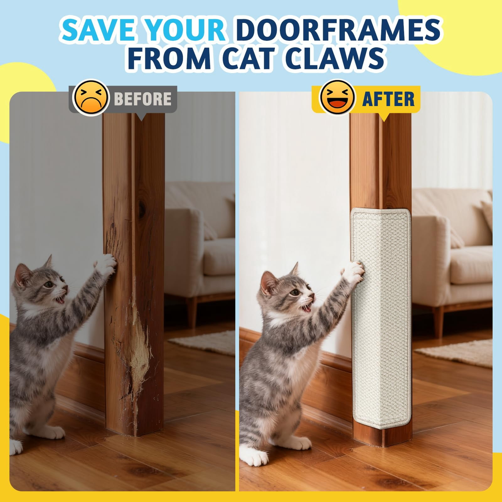 Door Protector From Cat 19.6" X 7.8" Wall Corner Scratcher  Anti Scratch Frame Furniture For Indoor Cats