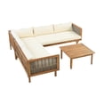 thumbnail image 4 of Outdoor Wood Sofa Set, Wood Structure Furniture Sectional Sofa Set, Patio Sectional Seating Group with Coffee Table and Soft Cushions (Brown Mix,Teak+ Beige), 4 of 9