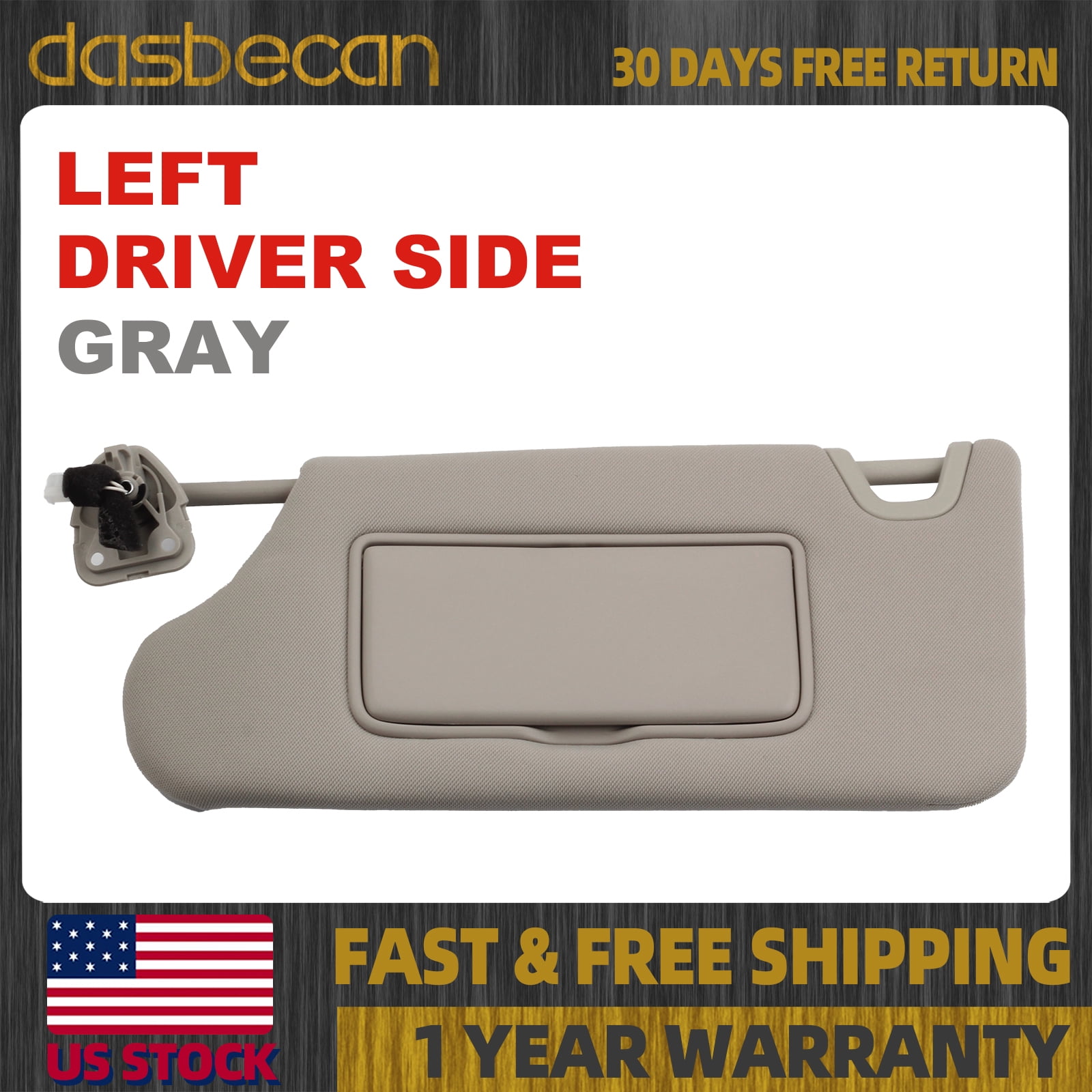 Driver Side Sun Visor Assembly – Gray – For Honda Accord 2013-2017 – With Lights & Mirror, 3-Year Warranty