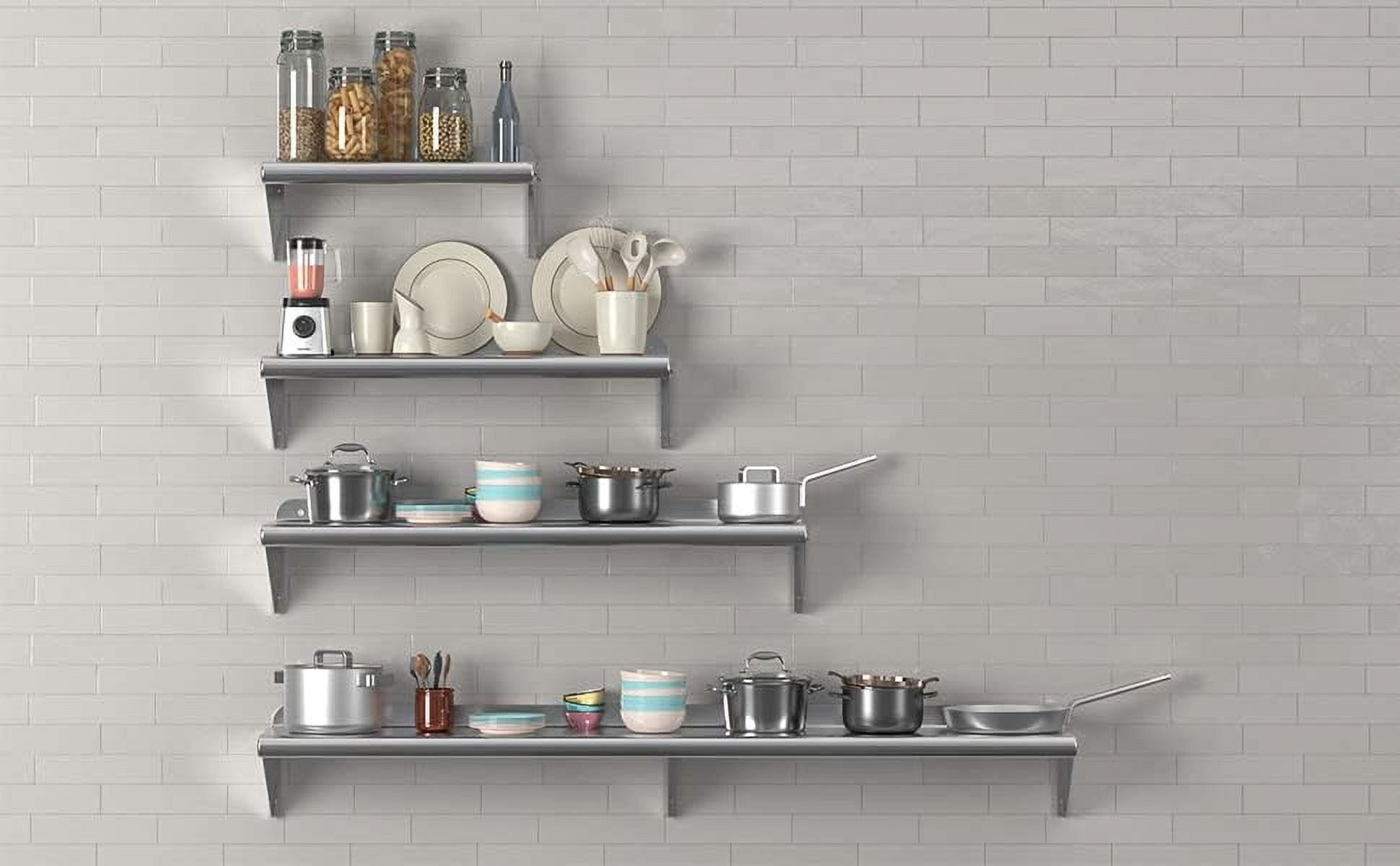 Towallmark Stainless Steel Shelf, NSF Commercial Shelf Wall Mounted, Wall Shelf Floating Shelving for Restaurant, Kitchen, Home, Hotel, 48 x 12 Inches Flat Surface