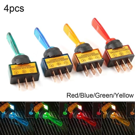4x LED Light Toggle Rocker Switch On Off SPST For Car Boat 3Pin 12V 20A