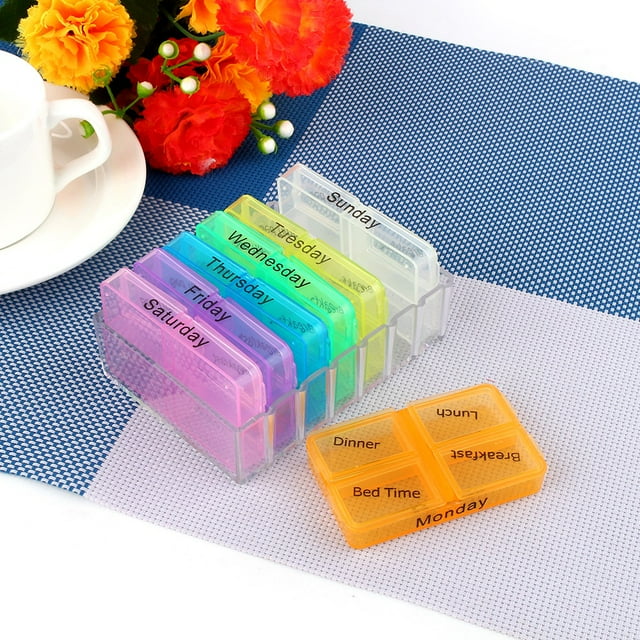 7 Days Weekly Pill Organizer Daily Medicine Storage Box Tablet Container Sorter Medicine Case Organizer For Holding Vitamins,Fish Oils