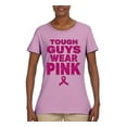 thumbnail image 2 of Wild Bobby Tough Guys Wear Pink Distressed Breast Cancer Awareness Women Graphic Tee, Light Pink, Large, 2 of 6