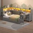 thumbnail image 4 of Twin Size Daybed with Drawers and Bookcase Storage,Corner Bed Frame with Desk,Charging Station and Led Lights,Twin Metal Platform Bed Frame with Open Shelves,Gray, 4 of 9