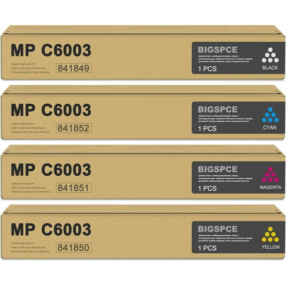 MP C6003 Toner Cartridge Set (4 Pack, 1BK/1C/1M/1Y) : Bispe 841849 841852 841851 841850 Toner Cartridge Replacement for Ricoh Aficio/Lanier/Savin MP C4503 MP C5503 MP C6003 Printer