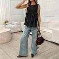 thumbnail image 2 of Womens Tank Tops Summer Sleeveless Loose Fit Crop Tops Pleated Peplum Sleeveless Blouse Round Neck Y2K Babydoll Blouse Shirt Basic Tees Shirt Dressy Casual Trendy Clothes, 2 of 5