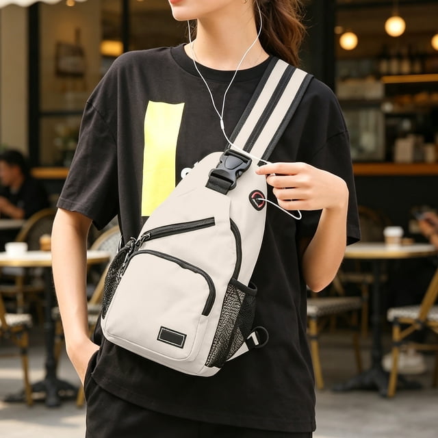 Linnome Multi Use Sling Bag Adjustable Strap Crossbody Chest Pack with Multiple Pockets for Daily Travel Work Outdoor Beige