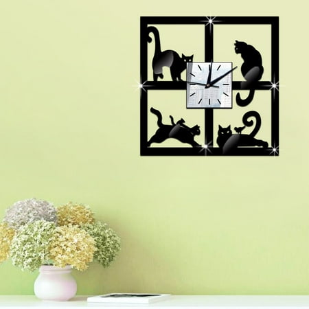 

Unique Cat Black Wall Clock Modern Design Home Watch Wall Sticker Classroom Timers for Teachers Kids Silent Timer for Classroom Sand Timer 1 Minute Glass Pellet Storage One Hour Timer Clock Wind up