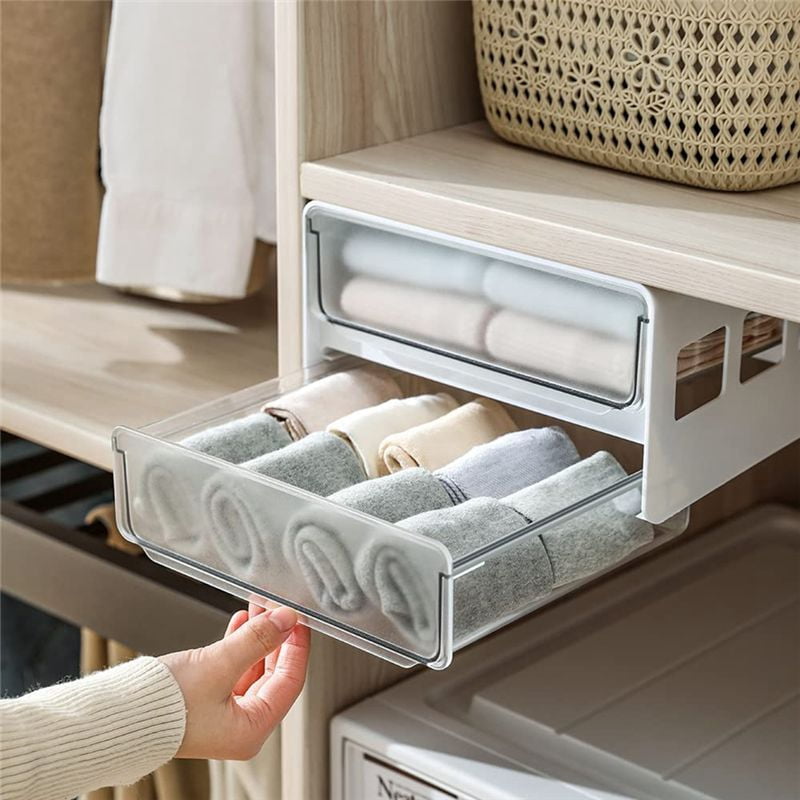 Under Desk Storage Drawer Slide Out, Self-Adhesive Organizer, Attachable Drawer Organizer with 2 Layers White