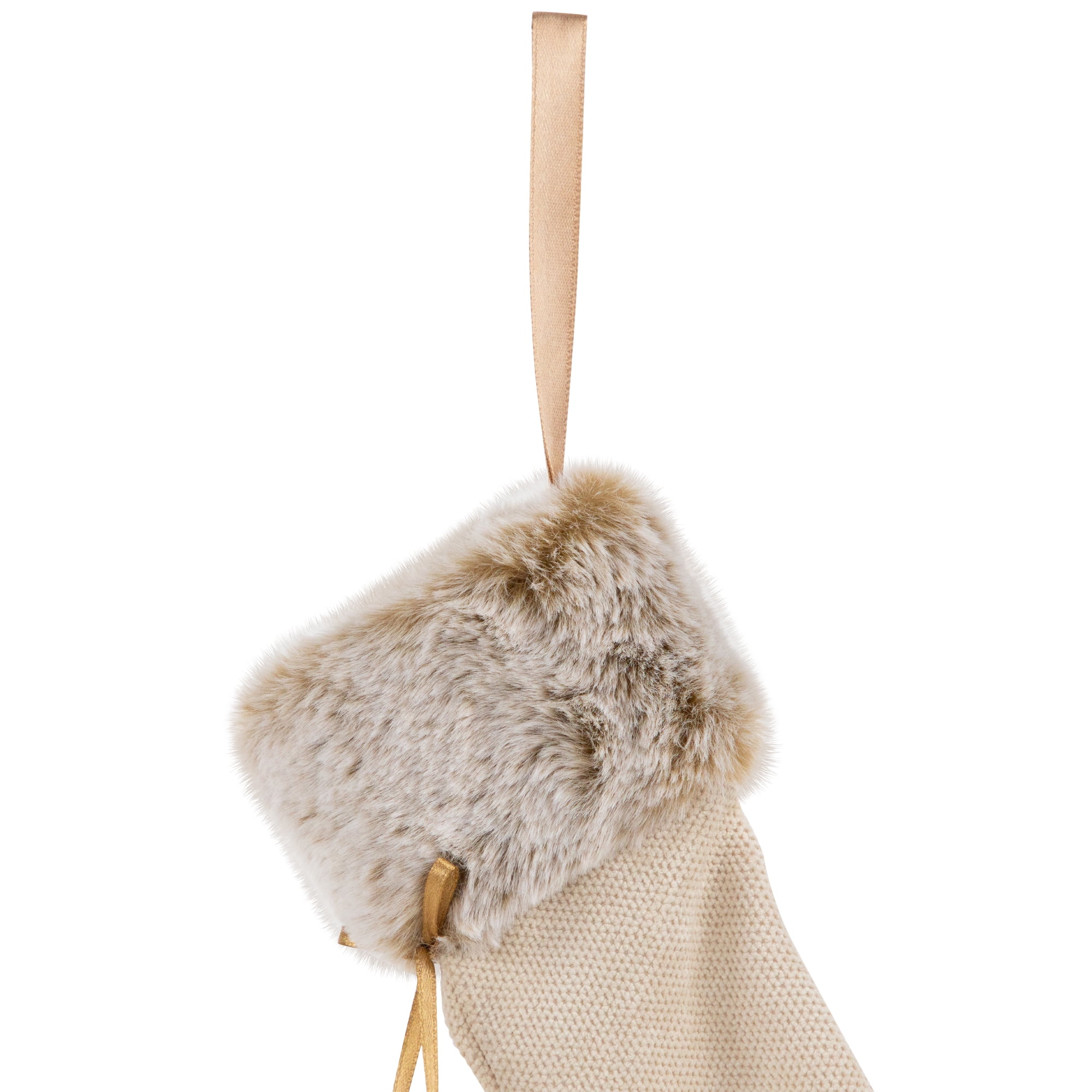 Northlight Plush Stockings Christmas Ornaments -  7.5" - Beige and Brown - Set of 2