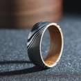 thumbnail image 3 of 1 piece 8mm jewelry high quality Damascus whiskey barrel ring, men's Damascus steel and wood ring, boyfriend's unique engagement Christmas gift Damascus steel content >60%,Black,11, 3 of 14