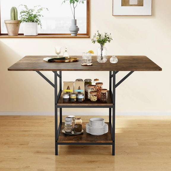 Auranook Dining Table for 4-6People,47”Rectangular Kitchen Table w/2-tier Storage Shelves