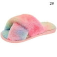 thumbnail image 2 of Cross Band Slippers Fuzzy Fluffy Non-skid Open Toe Slides Plush Sandals for Lady, 2 of 10